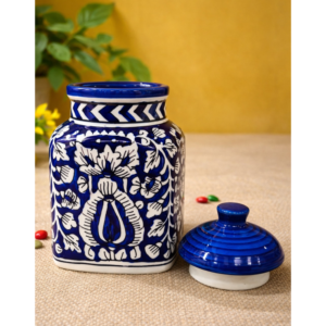 Premium Ceramic Storage Jar 1000ML (1Kg) with Lid Blue