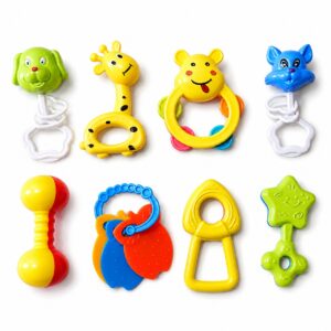 Generic Baby Rattle & Teether Toy Set for Infants | 8 Piece Colorful Sensory Activity Toys | Easy Grip Hand Shakers & Teething Toys | Early Learning Gift for Babies 0 to 12 Months